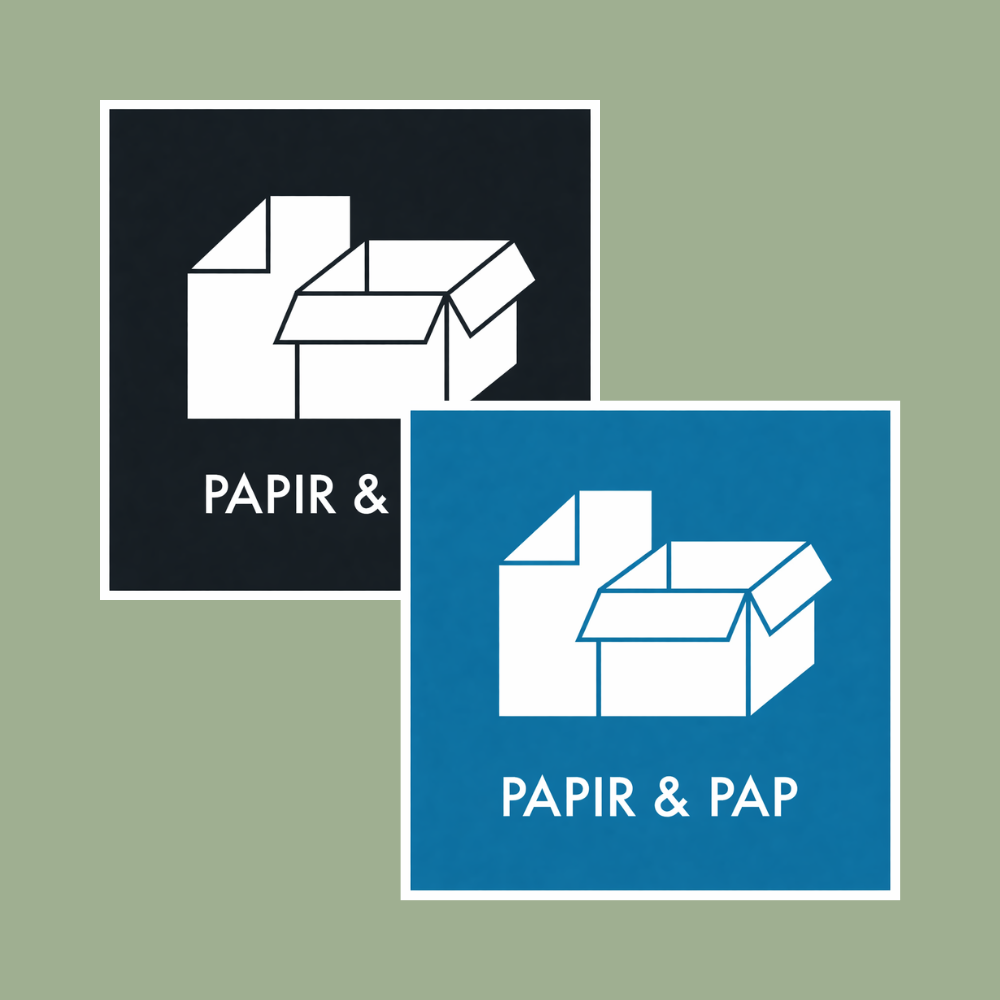 Papir og pap affaldssortering klistermærke